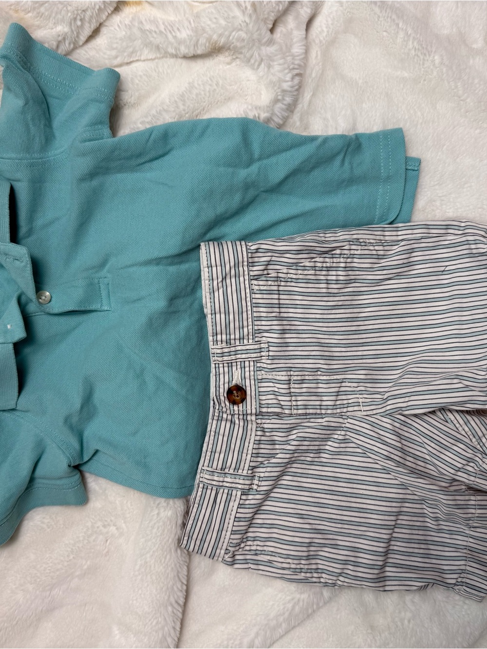 Carter's Turquoise Polo Shirt with Blue-Striped Shorts Set, 2T